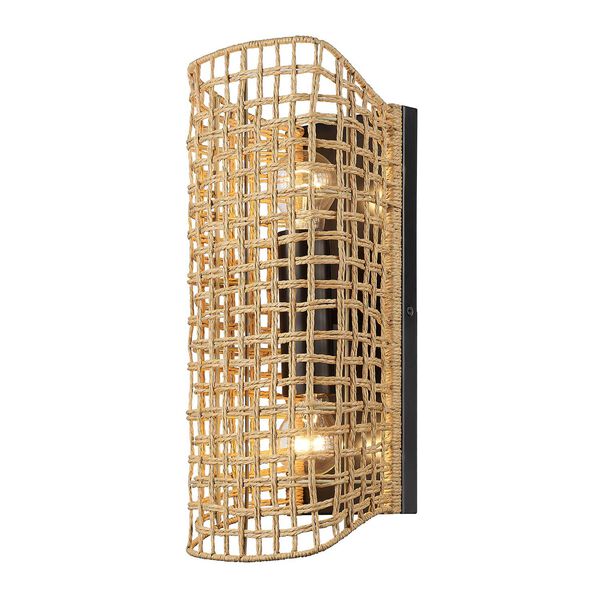 Layney Matte Black with Natural Raphia Rope Two-Light Wall Sconce, image 3